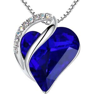 Infinity Love Birthstone Heart Pendant 9 Sapphire Blue Necklace Women Mom Silver